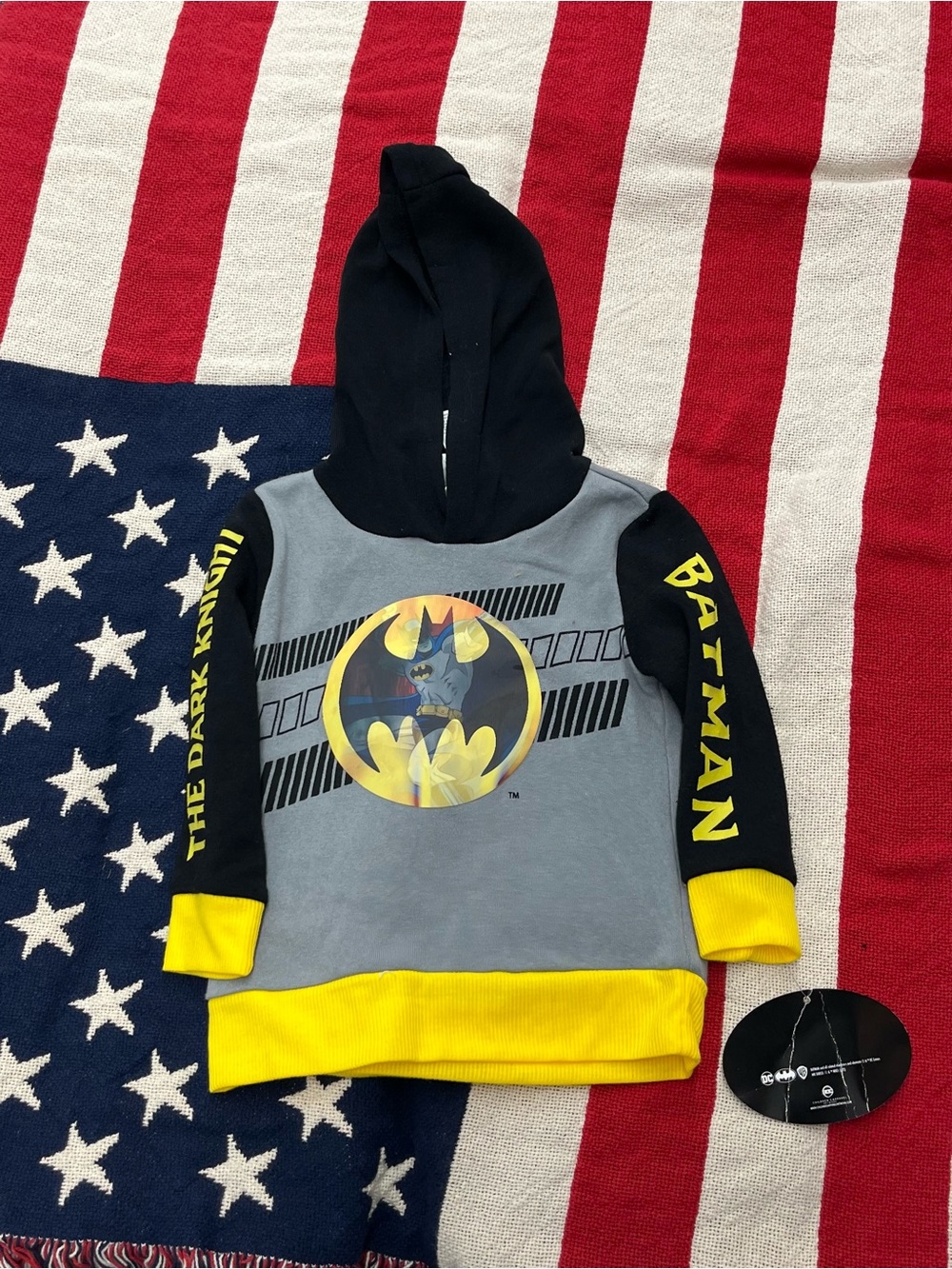 Batman Kids Hooded Sweatshirt in Gray, Black & Yellow Size 2T New with Tags